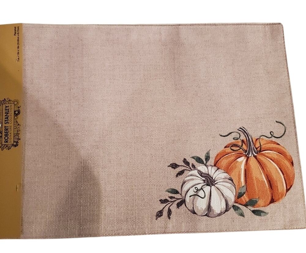 2pc Robert Stanley Collection placemats Fall Thanksgiving Harvest Pumpkin
